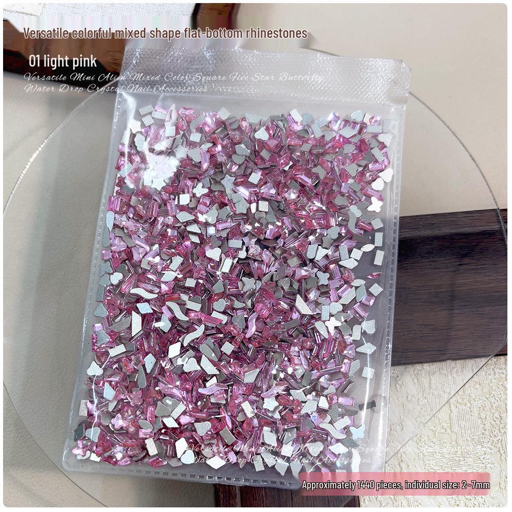 1440 Mini Flat-Back Rhinestones for Nail Art, Mixed Styles, Super Shiny Champagne Color, DIY Accessories