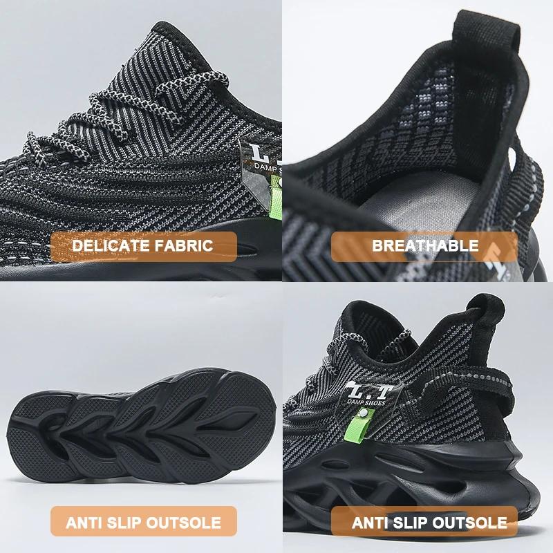 Sports Men's Casual Running Shoes Outdoor Classic Breathable Running Shoes Comfortable Anti Slip Fly Woven Mesh Lace Up Shoes