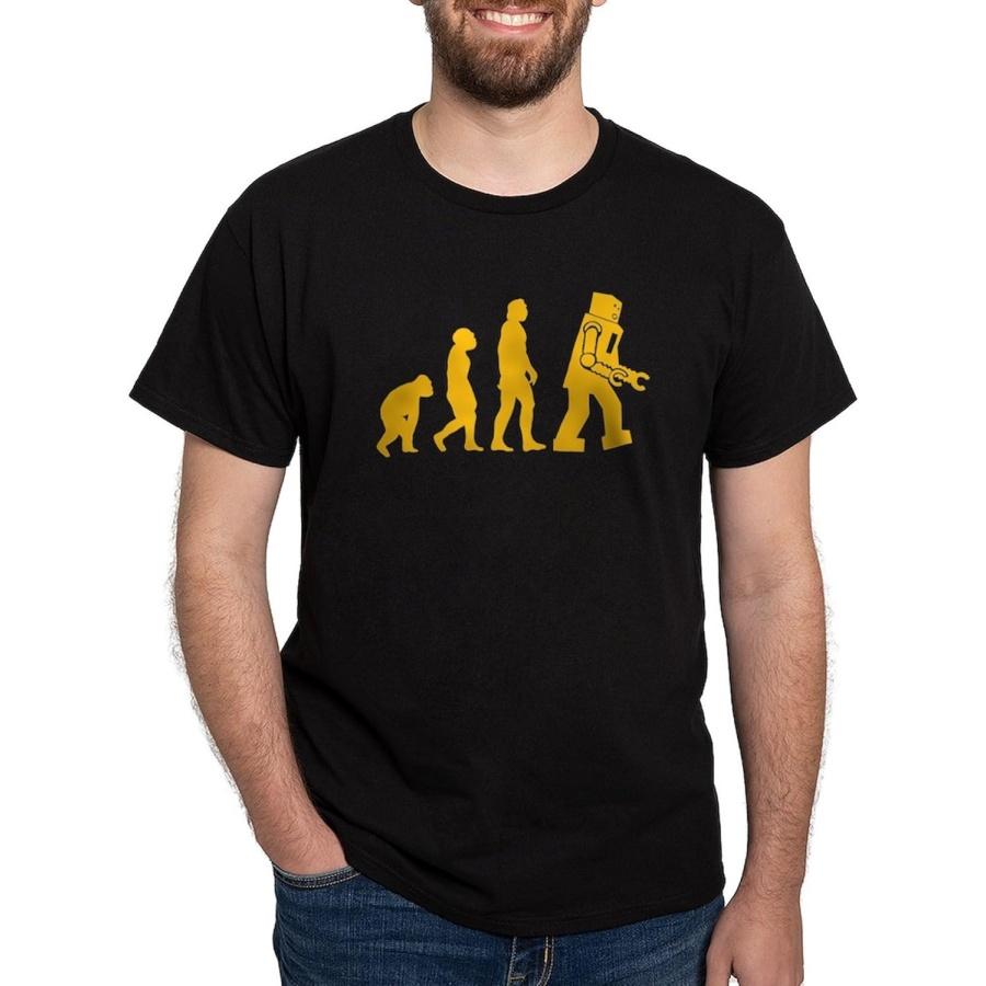 CafePress - Robot Evolution - Classic Cotton T-Shirt Black XXXXXL разноцветный