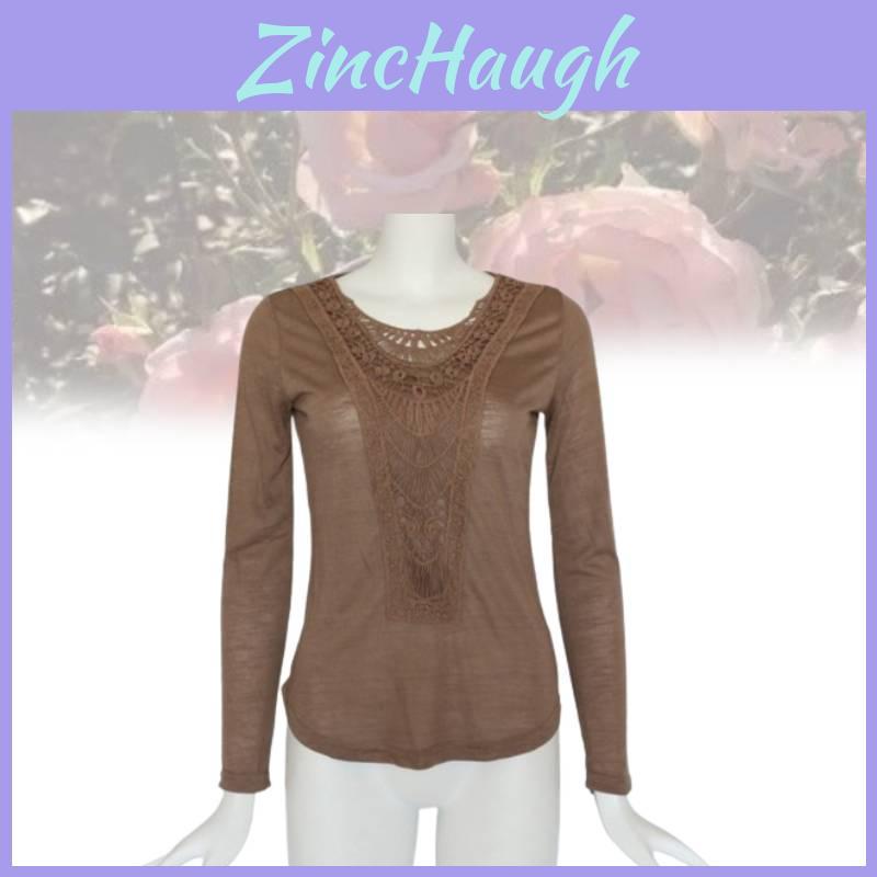 Elegant Lace Patchwork Long Sleeve Cotton Blouse For Women Geometric Design