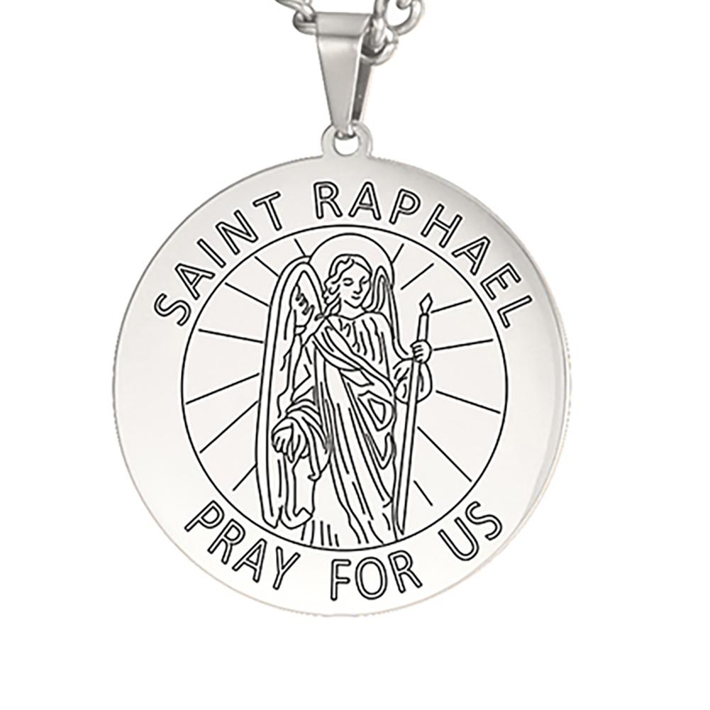 Dawapara Archangel Saint Raphael Michael Gabriel Necklace Stainless Steel Protection Amulet Religious Michaelmas Gift steel color