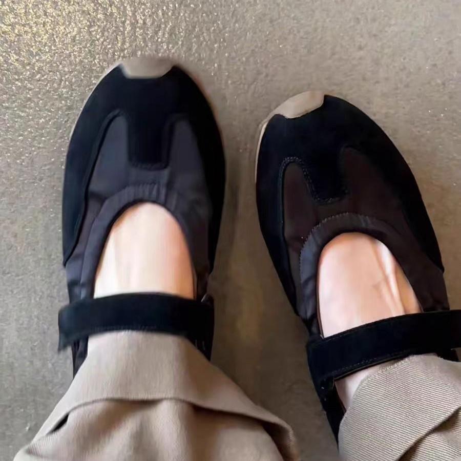 Cowhide version~ retro single shoes women's spring summer new Velcro ballet style training shoes flat casual sports shoes