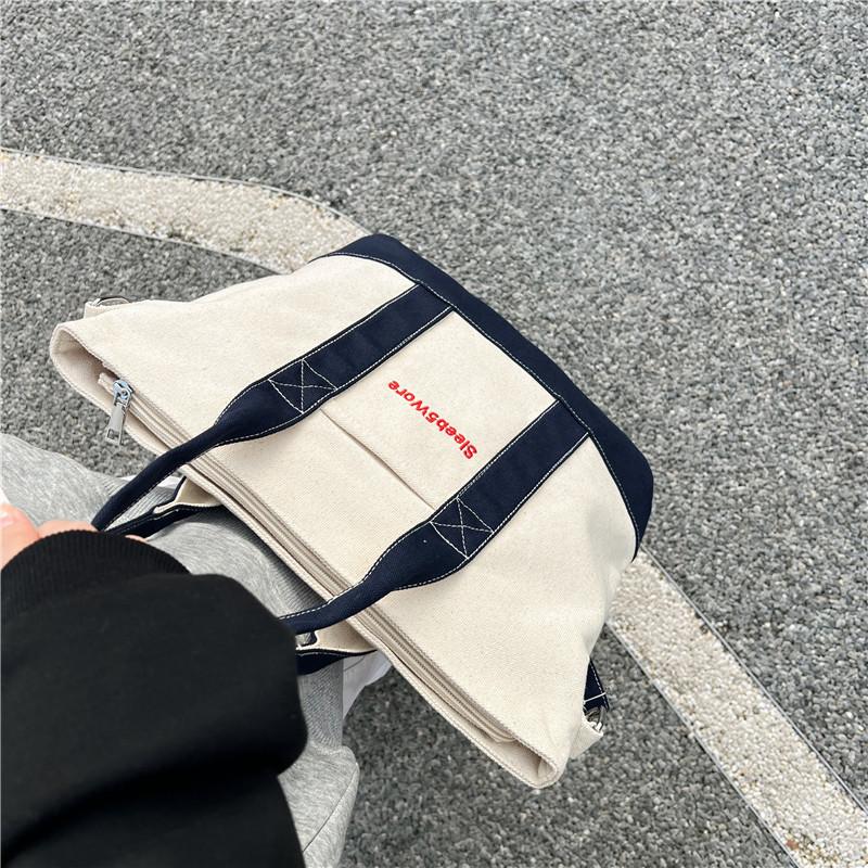 Urban Style Small Canvas Handbag With Zipper Closure For Commuting And Leisure