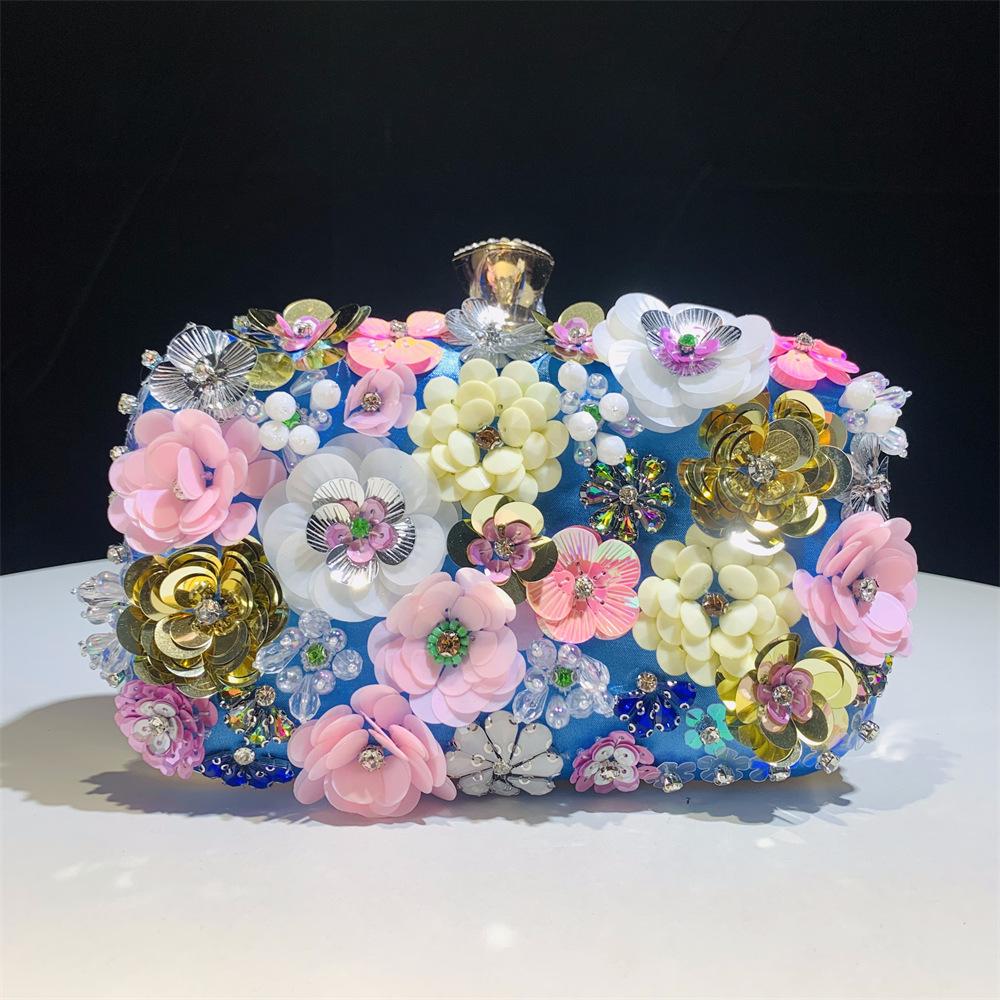 Вечерняя сумочка ручной работы с бисером и цветком от Hengmei для женщин — идеально подходит для свадеб и вечеринок синий