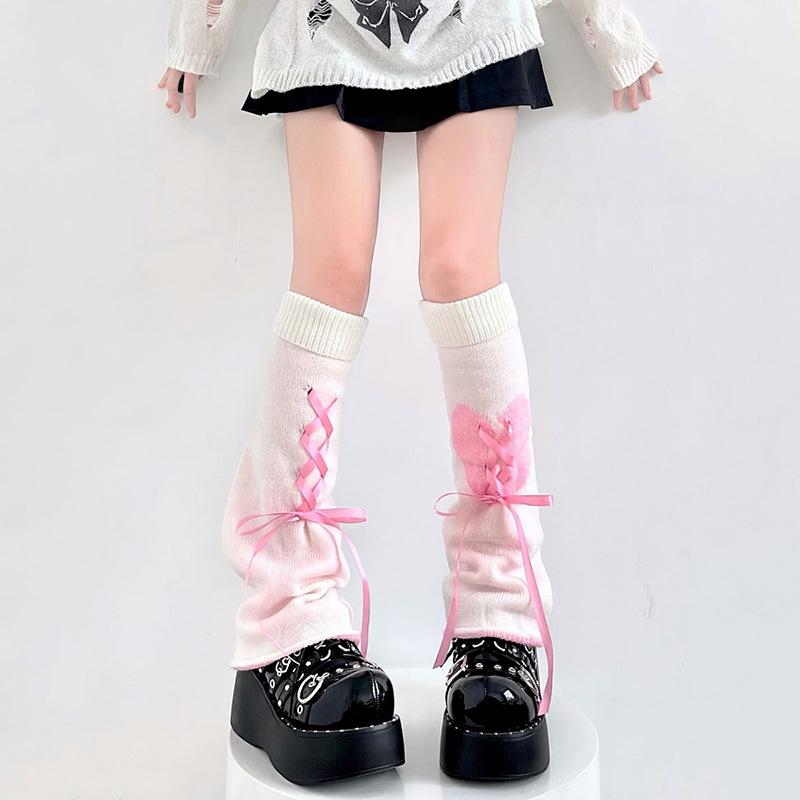 Knit Skull Lace-Up Wide Flare Leg Warmers for Women
