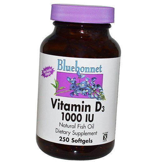 Витамин Д3, Vitamin D3 1000, Bluebonnet Nutrition  250гелкапс (36393005)