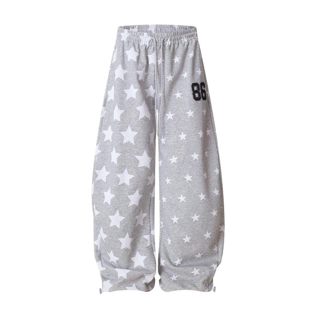 Women's Retro Star Print Curved Blade Sweatpants - Loose Wide-Leg Design for Autumn/Winter Street Dance