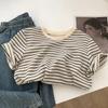Tricou cu dungi din bumbac cu mânecă scurtă pentru femei, Top versatil în stil lejer, Tricou de primăvară și vară, Cămașă de bază