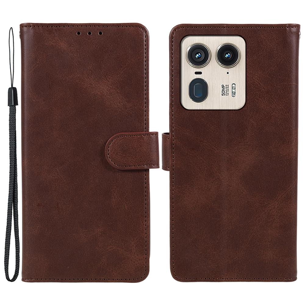 

For Motorola Edge 50 Ultra 5G/Moto X50 Ultra 5G Case Calf Texture Leather Phone Cover Side Magnetic Clasp Brown