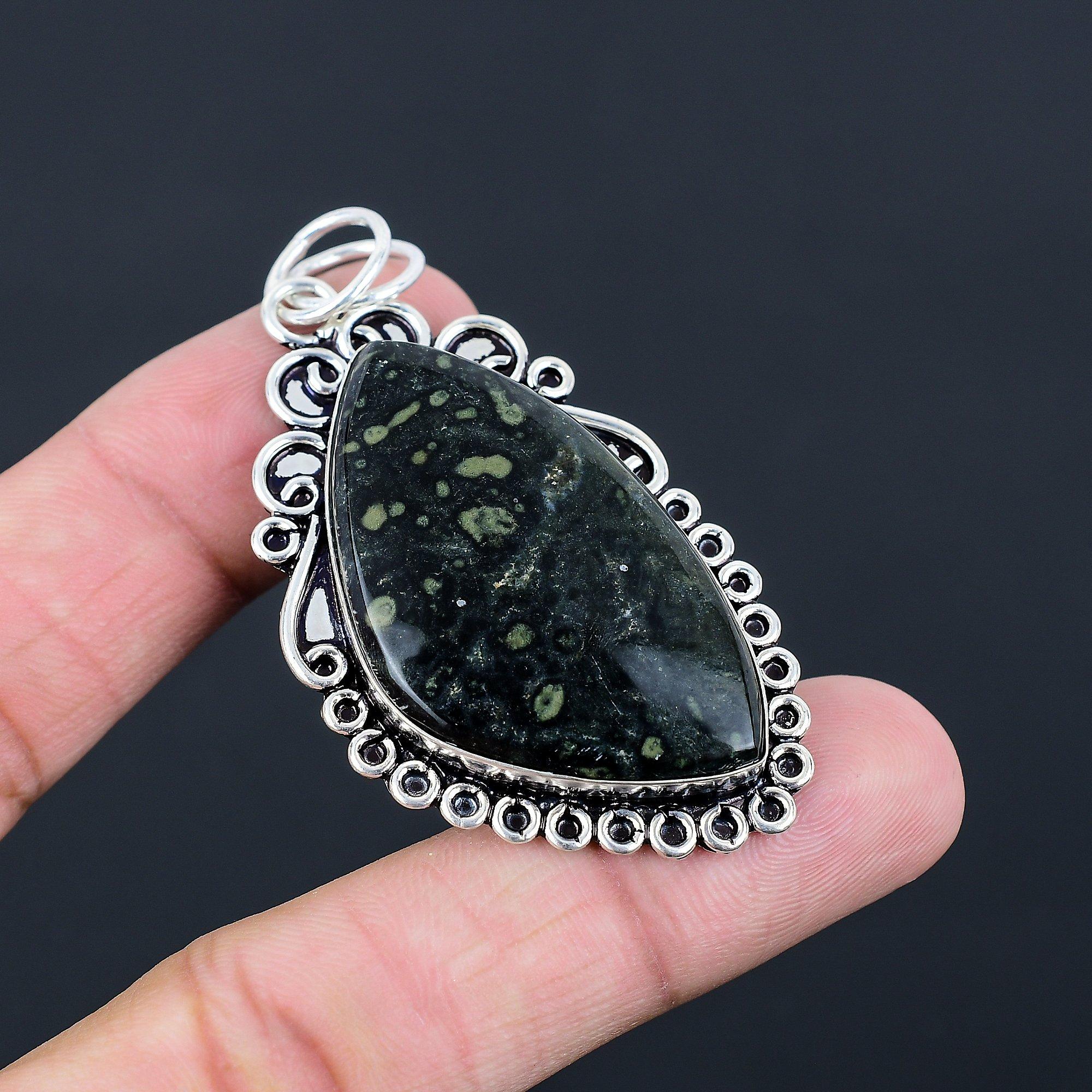 Sterling Silver Marquise Kambaba Jasper Gemstone Ethnic Bezel Pendant Jewelry