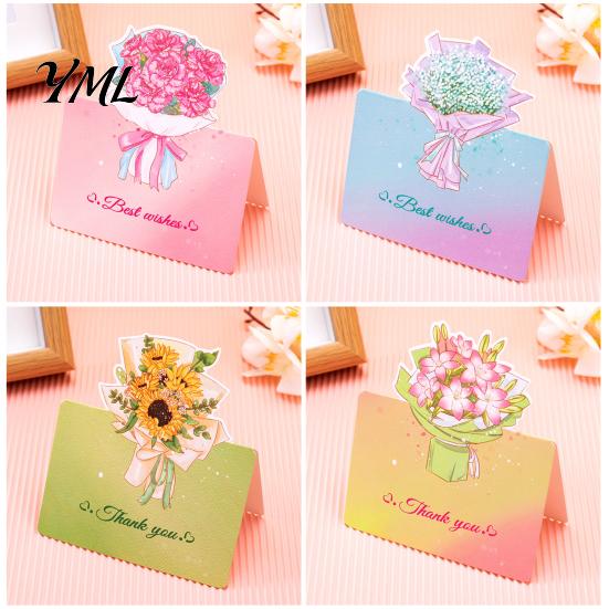 Foldable Note Cards 10Pcs 3D Bouquet Greeting Card, Thank You Best Wishes Card Folding Floral for Mother's Day Father's Birthday