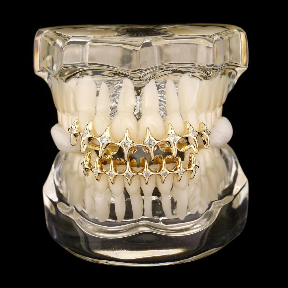 New Star Shape Braces Top and Bottom a Set Teeth Grillz Hip Hop Rap Tooth Grillzs CZ Decoration Jewelry