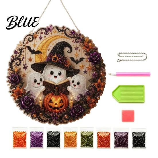 DIY Diamond Art Ornaments Halloween Ghost/Owl Hanging Ornament Kit Festive Window Decorations Painting Suncatcher Pendant Decor Gem Projects