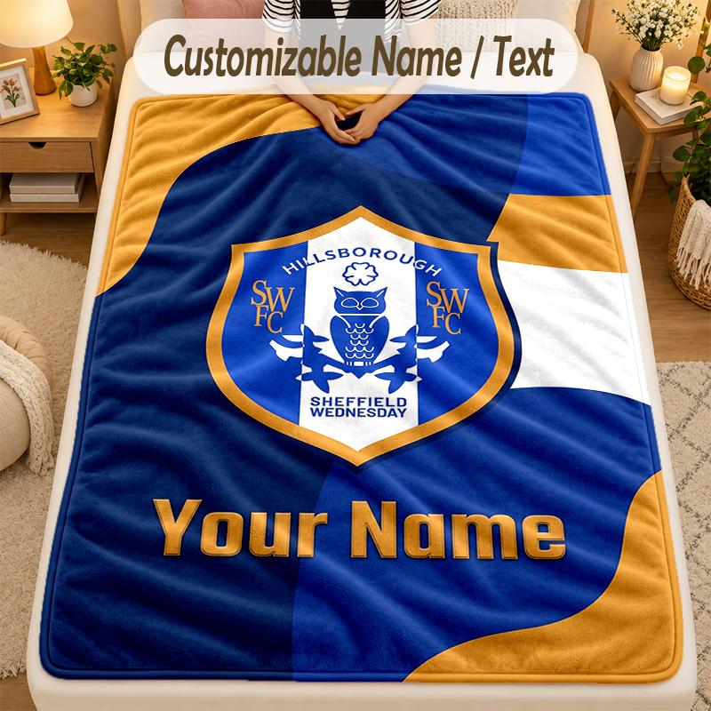 Flannel BlanketSheffield Wednesday FC Custom Name Text Personalized Soft Warm Throw Blanket Home Decor Gift