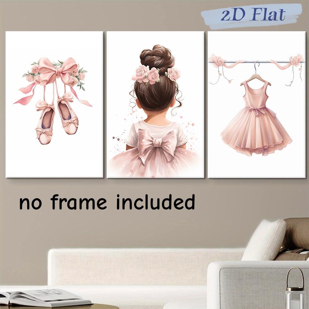 

3-piece set of warm pink ballet shoes and rose bouquets frameless canvas decoration hanging painting Nordic style living room be (as the picture,20x30cm-3pcs)