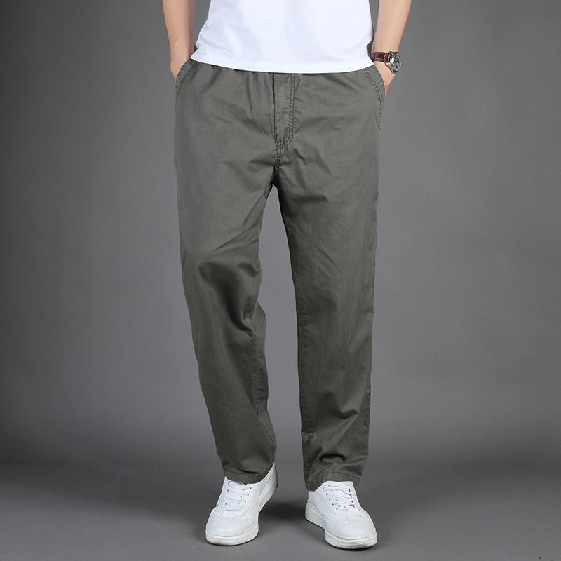 

Men s Summer Cotton Loose Straight-Leg Pants with Elastic Waist 3XL