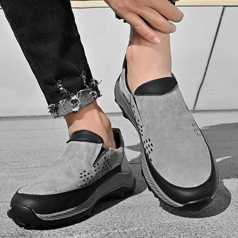 Men Breathable Casual Shoes Outdoor Plus Size Fashion Sneakers Lace-up Split Leather Comfortable Walking Sport Shoes