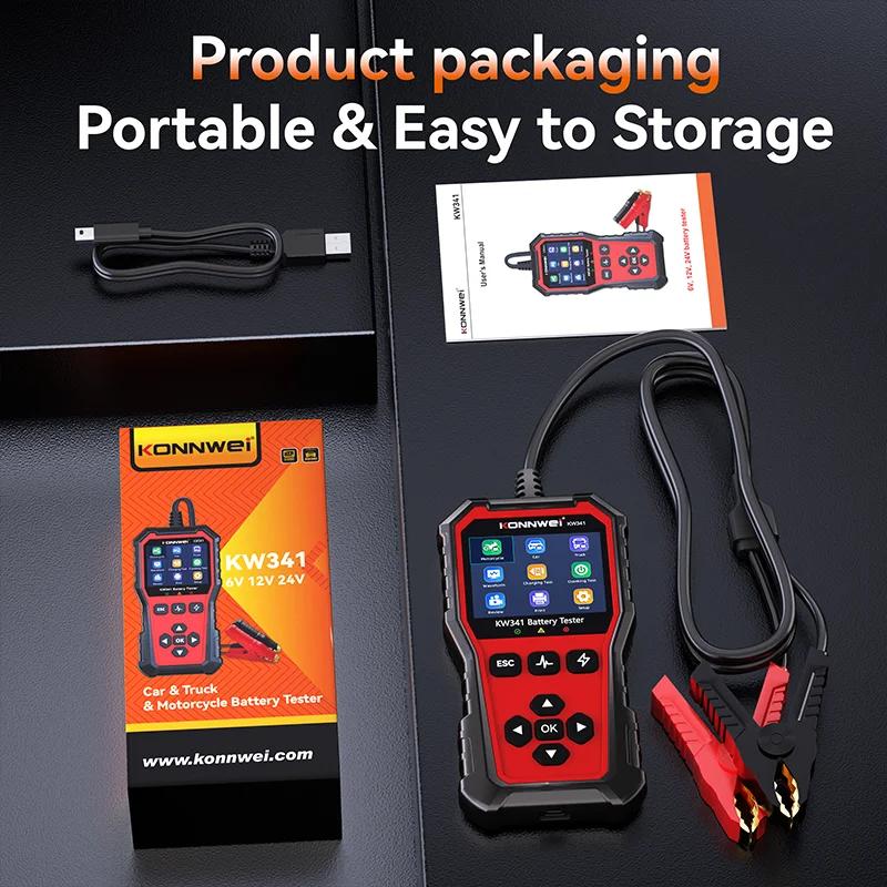 KONNWEI KW341 Car Moto Truck Battery Diagnostic Tool 6V 12V 24V Fault Data Printing Start Voltage Test Car Battery Charging Scan