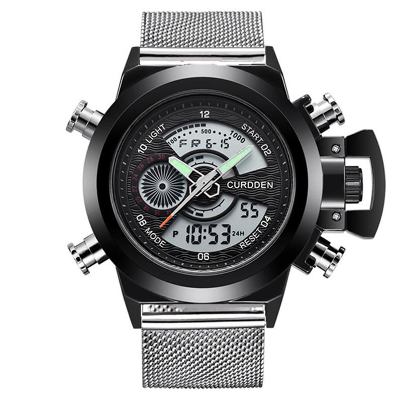 New Men's Multifunctional Dual Display Sport Watch with Stainless Steel Strap