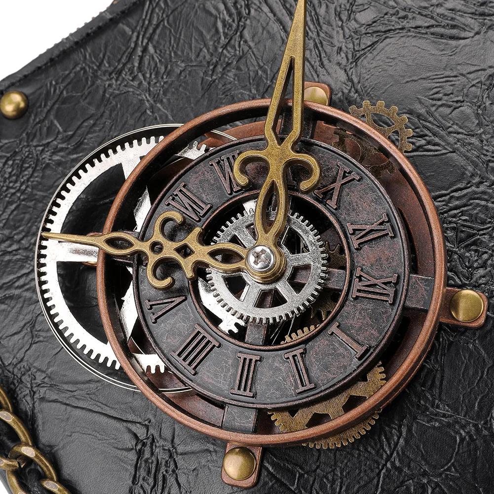 New Gothic Leather Clock Bag Steampunk Shoulder Bags Vintage Women Handbags Messenger Crossbody Bag Ladies Rivet Top-Handle Bags