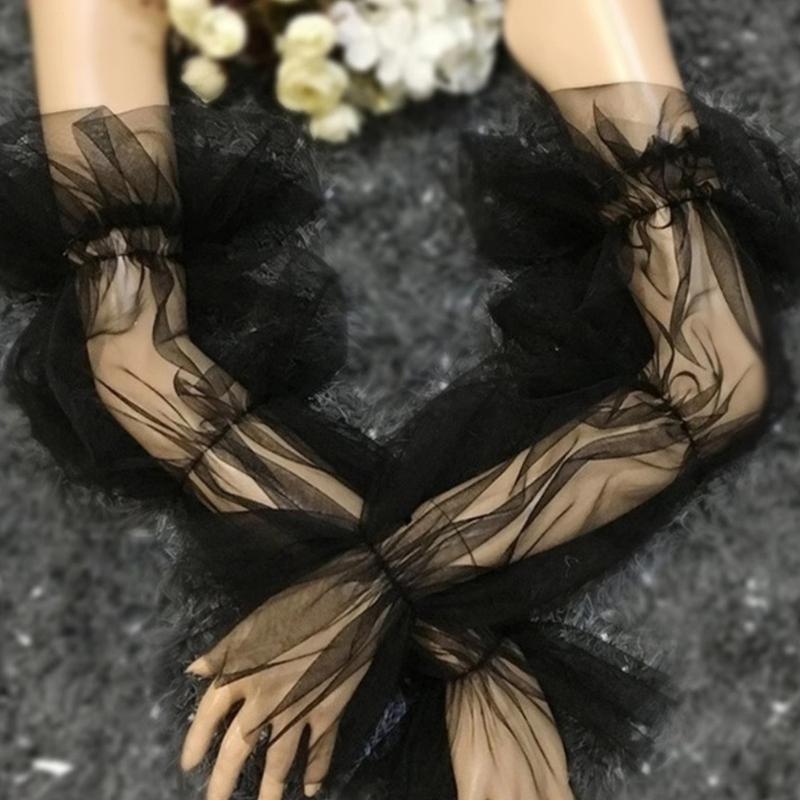 Elegant Bridal Arm Sleeve Sheer Long Fingerless Gloves Wedding Arm Sleeve for Women Wedding Prom Dancing Parties