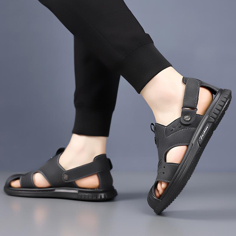 Fashion Summer Men Leather Casual Sandals Outdoor Flat Walking Sandals Men Beach Sandal Comfort Fashion Men Non-slip Breathable Sneakers