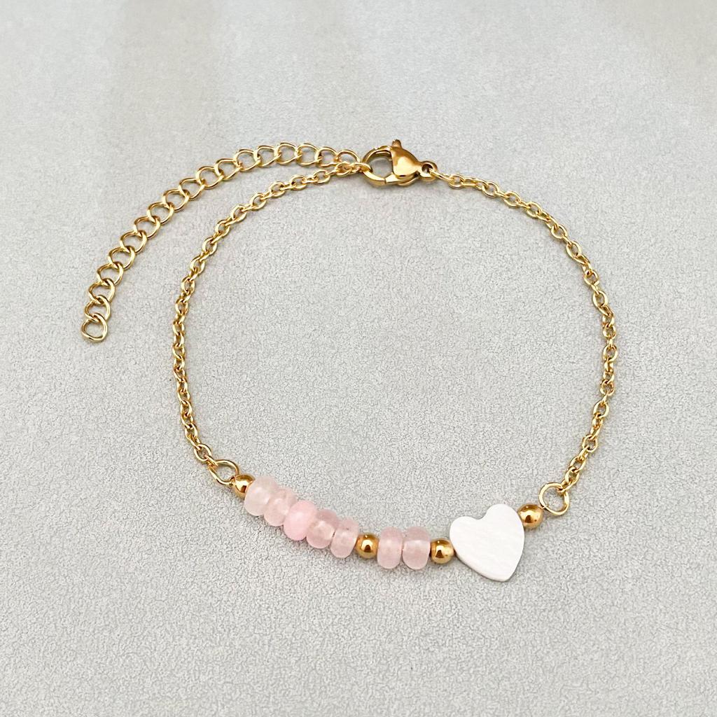 Elegant 18k Gold-Plated Stainless Steel Bracelet with Natural Stone Inlay - Trendy and Fade-Resistant for Women