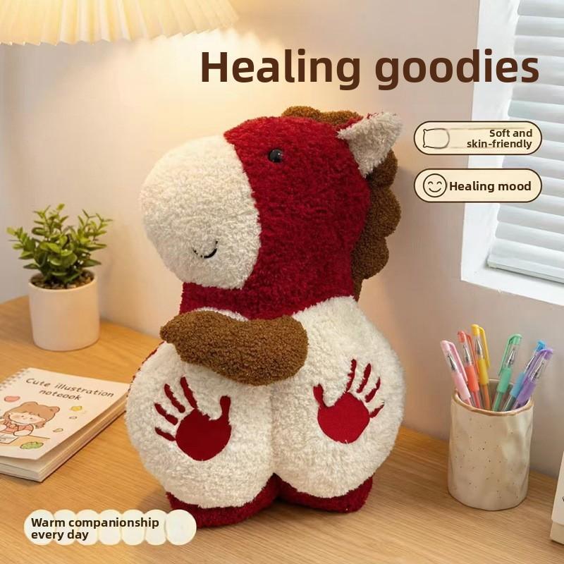 

Year Of The Horse Plush Pillow With Short Plush Cover For Living Room Decor And Gift 45x30cm