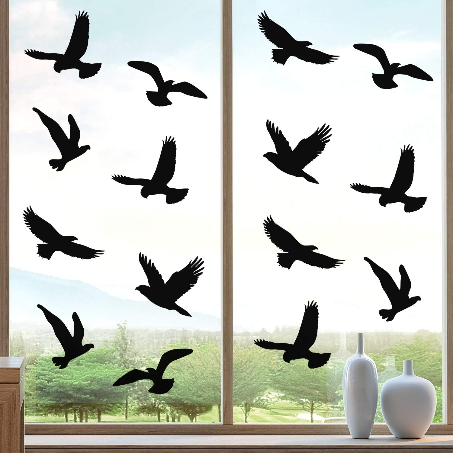 Boao 20 Pieces Anti-Collision Window Bird Shape Windows Sticker Decals Bird Shape Window Stickers Clings for People and Birds Strikes Prevention on