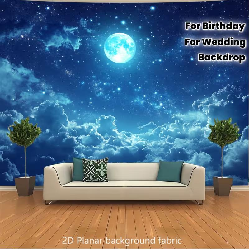 2D Night Sky Cloud Moon Photography Background Fabric 47.2x31.5inch/120*80cm