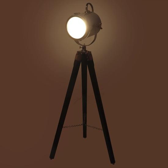 93.98 Cm Black Wooden Tripod Spotlight Industrial Nautical Searchlight for Home, Office, Livingroom, Bedroom, Diningroom Decor