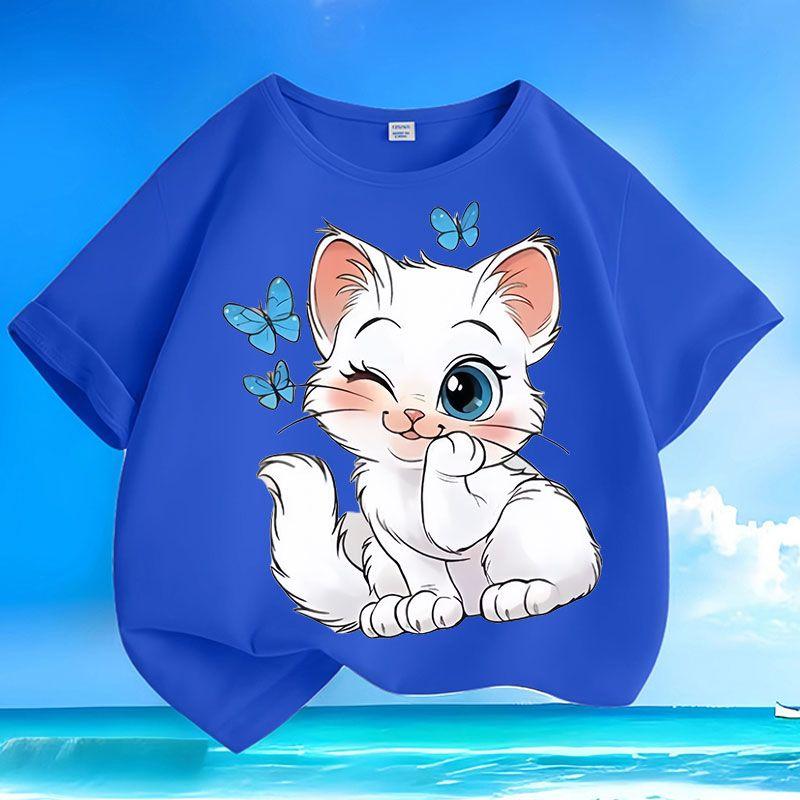 Roztomilá koťátková trička pro děti, volná trička pro kluky a holky, léto