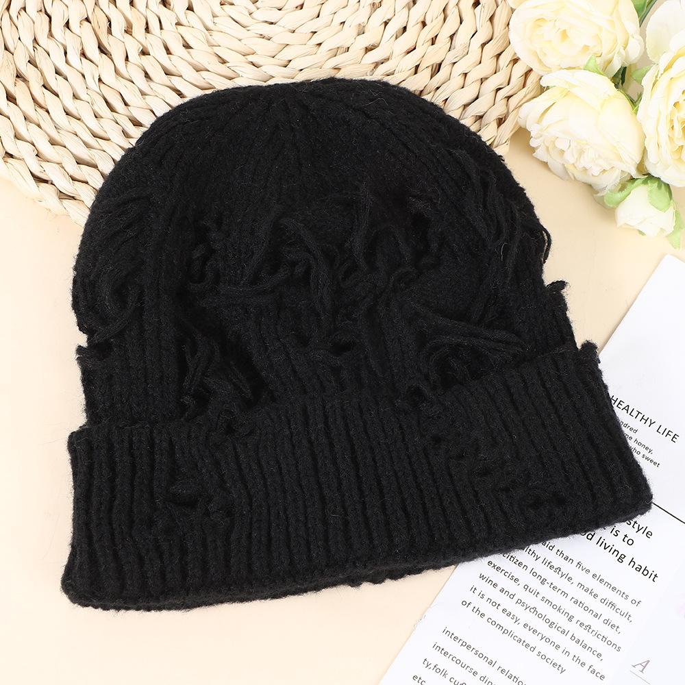 Warm Women Men Winter Beanies Hats Gothic Hole Street Punk Knitted Bonnet Caps Fashion Keep Warm Skullies Beanies Hats