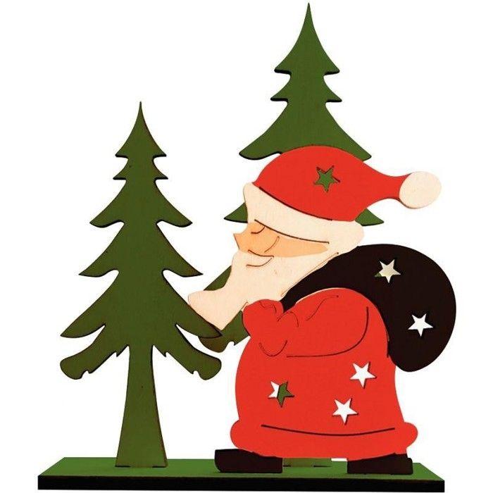 Objet décoratif - NC - Père Noël et sapins en bois - À assembler - À peindre - Intérieur