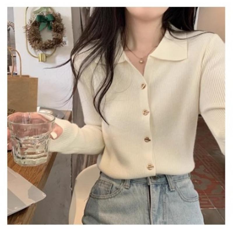Women's Sweater V-neck Long Sleeved Knitted Sweater Autumn/winter Western-style Top Base Sweater