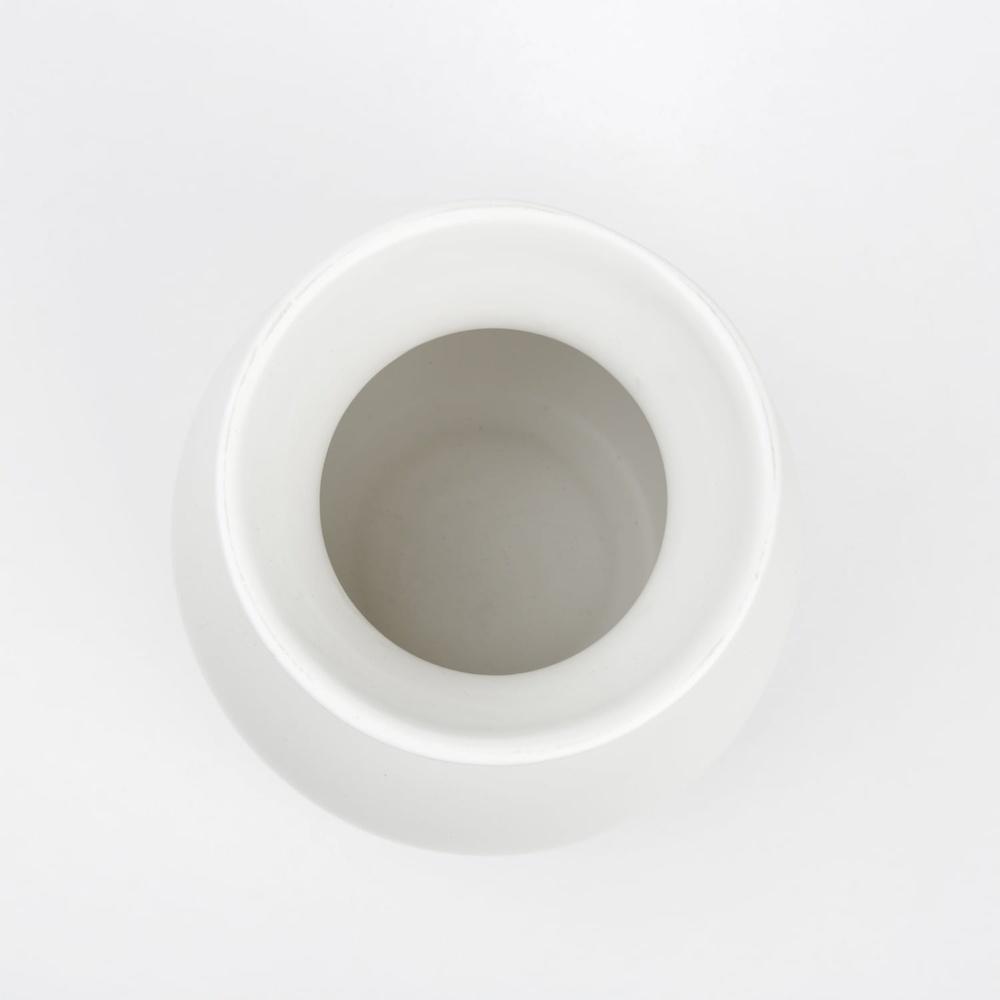 Solid White Ceramic Vase 8 Inch Round Decorative Flower Holder Indoor Use Minimalist Design Home Decor