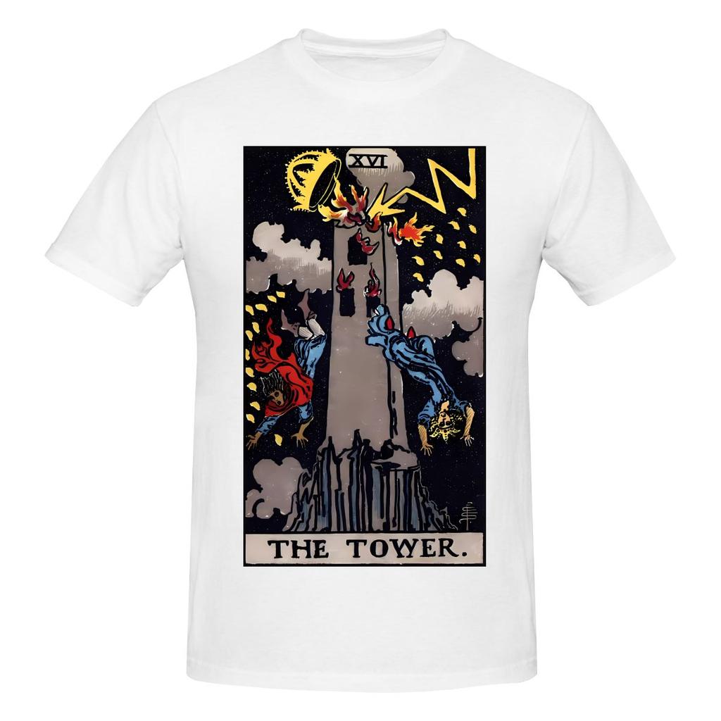 Xvi The Tower Tarot Card Wrinkleresistant Tshirt Korean Style Lazy Classic Colors Tee
