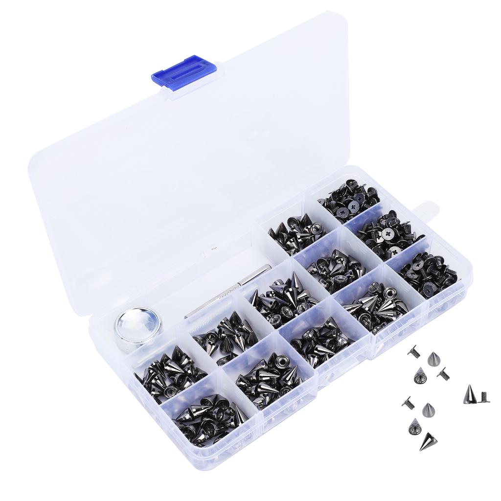 200Pcs Bullet Rivet Punk Nail Snap Fastener Tool Kit Zinc Alloy DIY Leather Craft Press Studs