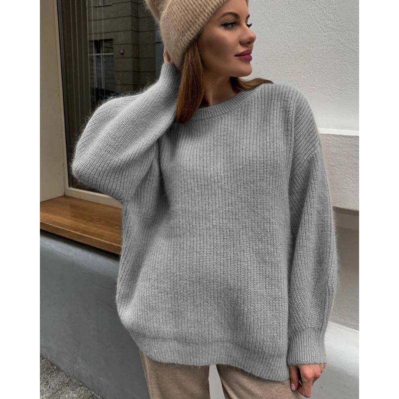 Loose Round Neck Solid Color Sweater Thick Warm Comfortable Women's Long Sleeved Pullover Simple Casual Base Shirt Harajuku Style Autumn and Winter