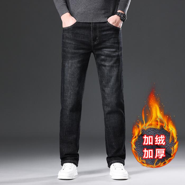 Herbst- und Winter-Herren-Leichte Business-Straight-Jeans, vielseitige Hose, warme Samt-Locker-Hose für den mittleren Alters und den Vater
