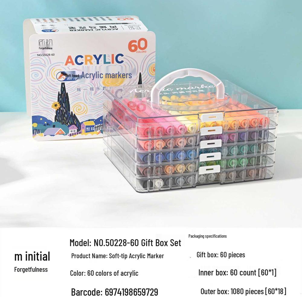 72-Color Soft Tip Acrylic Markers & Watercolor Pens for Primary Students