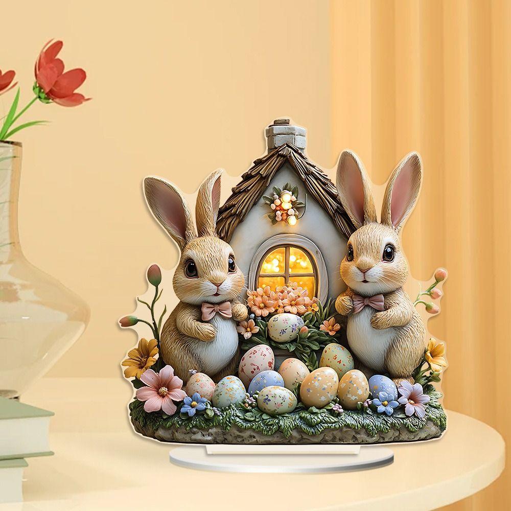 Easter Decor Easter Bunny Ornament 2D Flat Desktop Ornament Acrylic Ornament  Office Decor