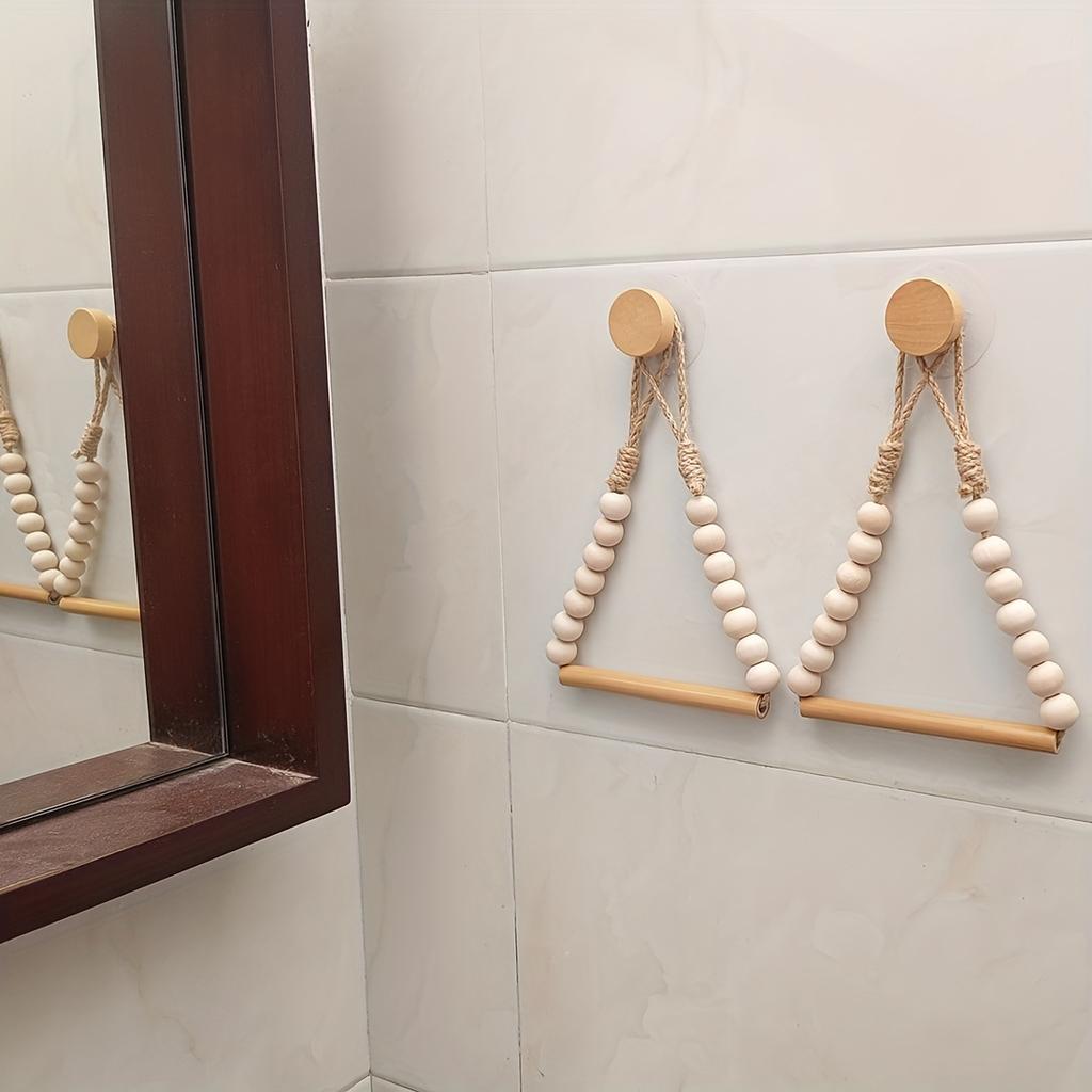 No-Drill TP Holder - Rustic Wood & Jute Cord, Easy Wall Install. Fits Standard Rolls. Natural Bathroom Decor.