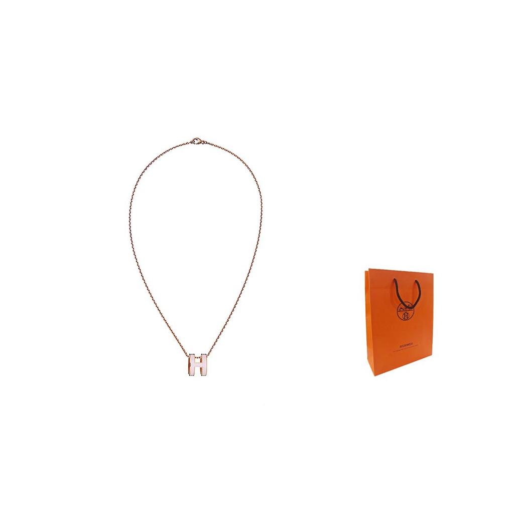Hermes Pop H Series Pendant Candy Pink Enamel Alloy Necklace Women necklace Rose-Gold H147991FO85