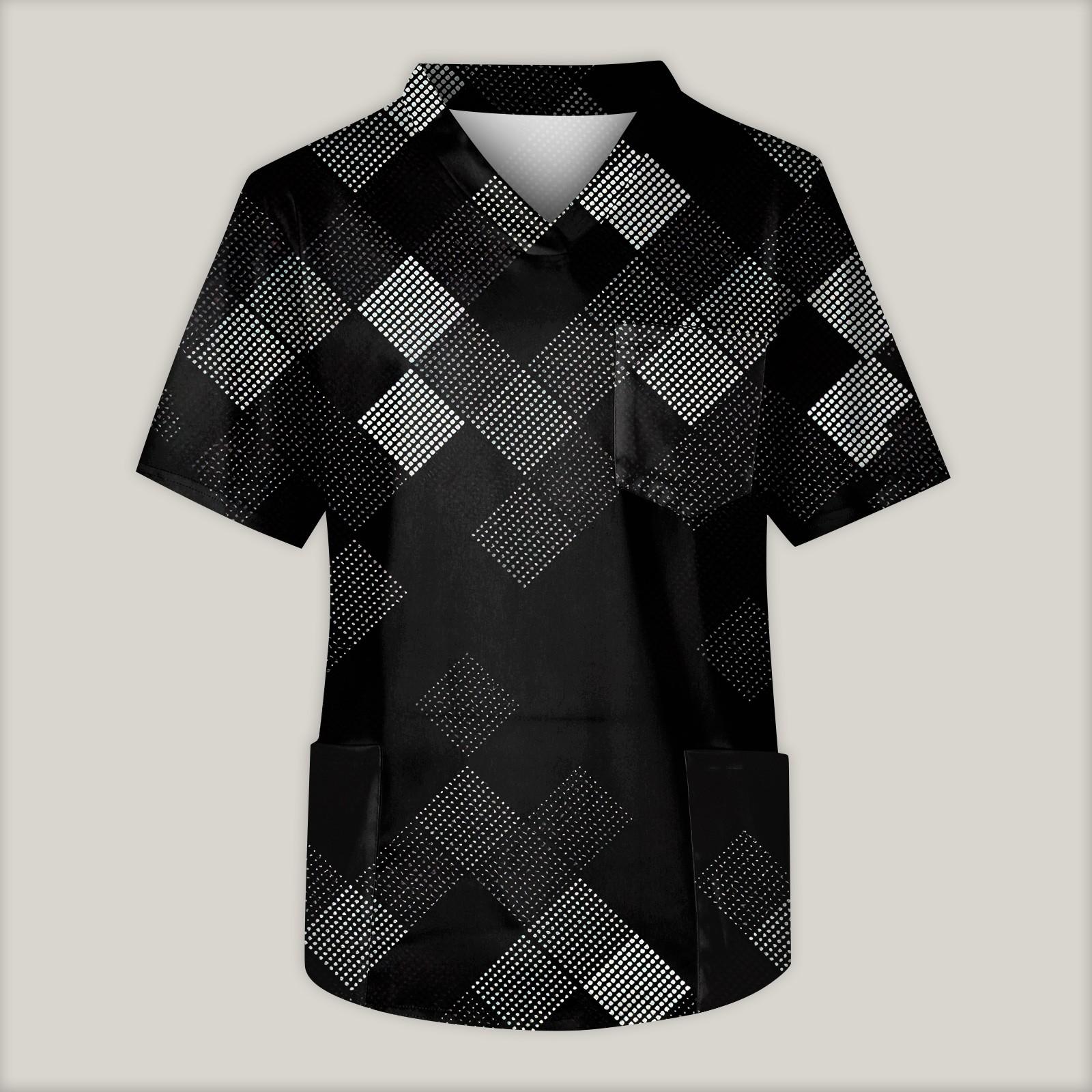 

Мужская рабочая блузка с короткими рукавами и v-образным вырезом с принтом, топ с нагрудным карманом S