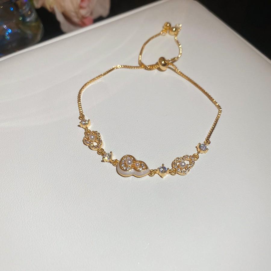 Pulsera coreana ajustable de flor de rombo de circón - Joyería elegante y versátil para mujer
