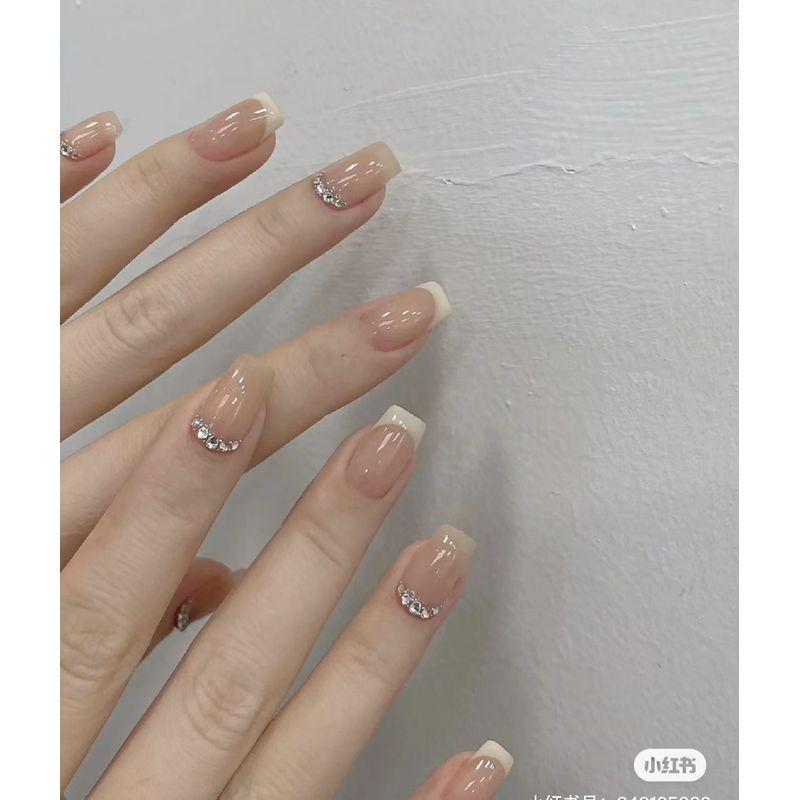 

Handmade Wear Nail Short Finished Nude Color Fake Nails French Nail Stickers Bride Pregnant Women 2022 New Arrival XS short square nude French sticker drill