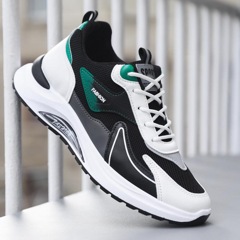 Shoes men's spring new leather mesh breathable sports shoes lightweight running shoes casual men's shoes