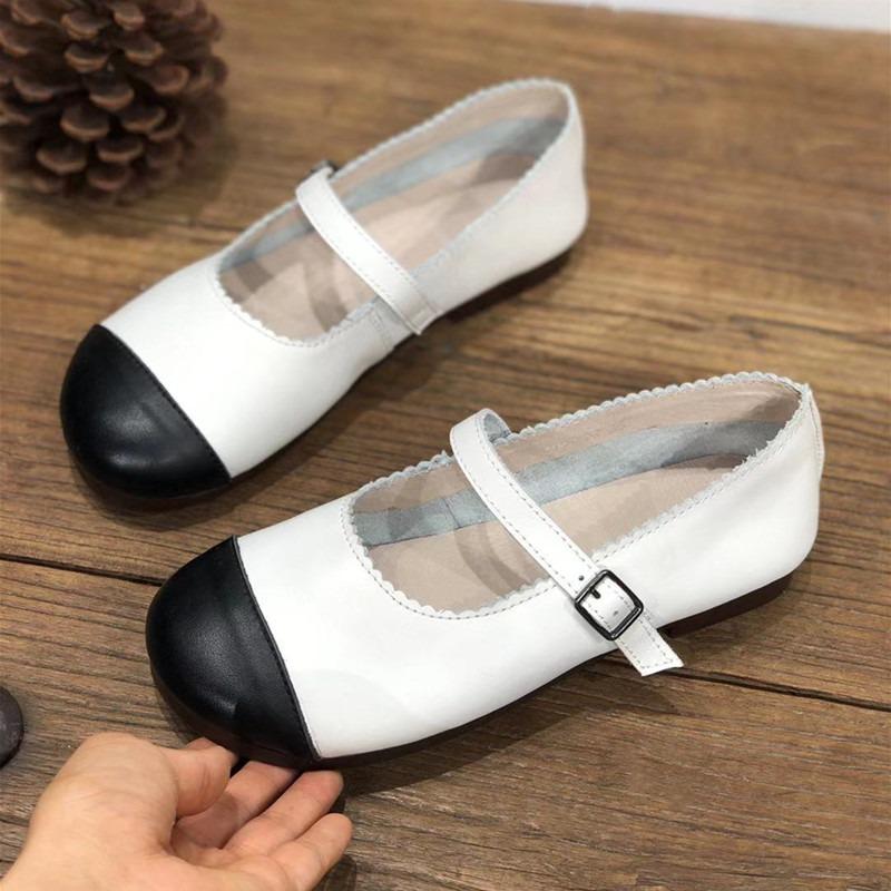 Women's Spring and Summer Handmade Mary Jane Shoes Round Head Flat Casual Small White Shoes