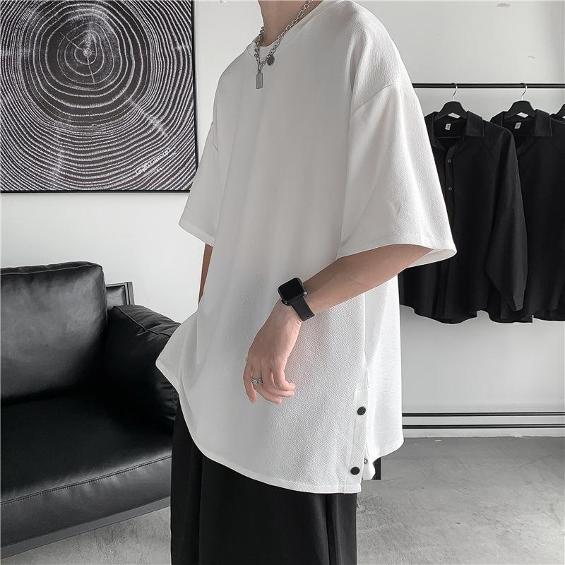 Men's Trendy 2023 Summer Short Sleeve Button Slit T-shirt - Loose Fit, Half Sleeve, Couple Style